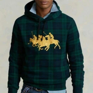 NWT Polo Ralph Lauren Holiday Heritage Plaid Gold Pony Hooded Sweatshirt Sz XL - Picture 1 of 6