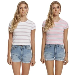 Urban Classics Ladies Stripe Cropped Tee T-Shirt Gestreift Bauchfrei Sommer Top - Picture 1 of 21