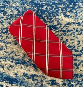 Corbata H. Trump Firma Roja Gris Plateado Blanco Sesgo a Cuadros Hecha a Mano - Imagen 1 de 4