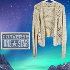 90's Converse One Star 100% Cotton Open Knit Cardigan, Beige, XL - Picture 1 of 4