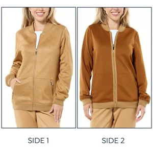 Joy CleanBoss Luxurious Faux Suede Reversible Bomber Jacket Size Medium Tan NEW - Picture 1 of 10