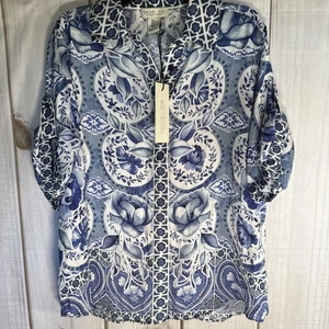 Rachel Zoe Damen Blau Blumenmuster Bluse Knopfleiste Shirt Top Kastig Größe S Neu - Bild 1 von 7