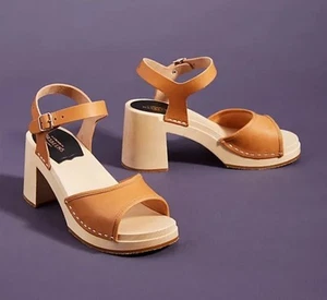 Swedish Hasbeens Womens Brown Inger Leathe Clog Sandals European Size 40 US Sz 9 - Picture 1 of 11