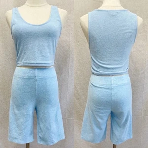 Forever 21 baby blue terry biker shorts and crop tank set size Medium - Picture 1 of 13