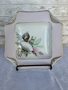 Antique Haviland Limoges France Shell Coral Pink & Gold Square Serving Dish 9” - Picture 1 of 14