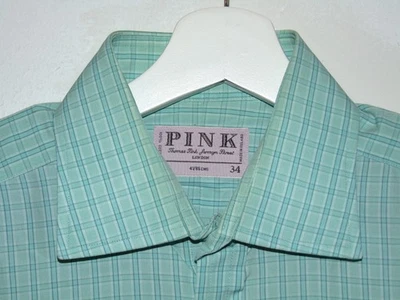 Thomas Pink Men Long Sleeve Green Dress Shirt 16 -35 Cotton Plaid - Image 1 of 4