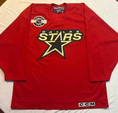 Camiseta masculina de hóquei vintage anos 90 CCM Air Knit Dallas Stars Center Ice NHL vermelha G - Imagem 1 de 4