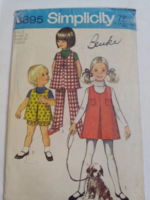 Pants Shorts Jumper Dress Girls 2 Simplicity 8895 Sewing Pattern Cut A Line VTG - Image 1 of 4