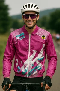 Vintage 1980s Giesseti Magenta Abstract Windbreaker Jacket – Size 4 (Large) - Picture 1 of 6