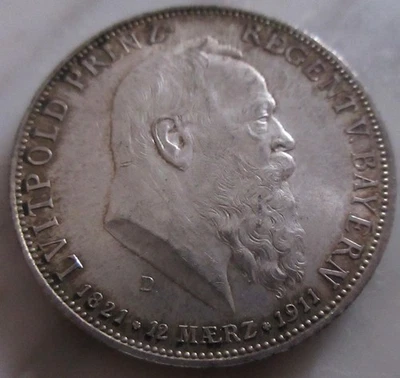 MDS DEUTSCHES REICH KAISERREICH BAYERN FÜNF 5 MARK 1911 D "LUITPOLD", SILBER # - Bild 1 von 2