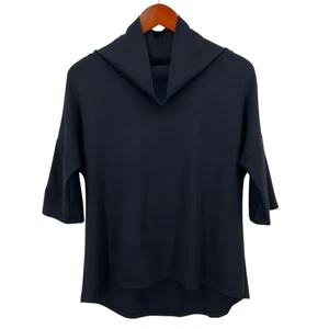 Mosaik Wasserfallausschnitt Ponte Strick Top Gr. L schwarz Dolman 1/2 Arm Relaxed Fit Stretch - Bild 1 von 11