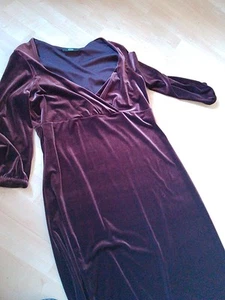 M&S Ladies Velvet Dress Aubergine Size 14 3/4 Sleeves New No Tags - Picture 1 of 3