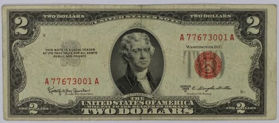 1953-C  $2 Red Seal Legal Tender F-VF, - Image 1 of 2