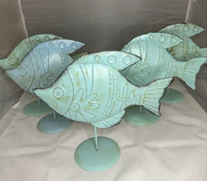 Fish Decor Metal blue Rustic Farmhouse Home Garden 9 X 10 Inch - Picture 1 of 7