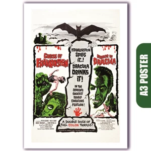 Curse of Frankenstein & Horror of Dracula - Hammer (Reproduction A3 Film Poster) - Foto 1 di 3