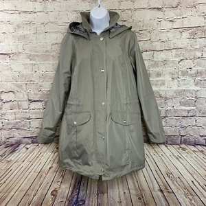 Fleet Street Rain Coat Womens Small Light Green Zipper Snap Front Button Hooded - Picture 1 of 12