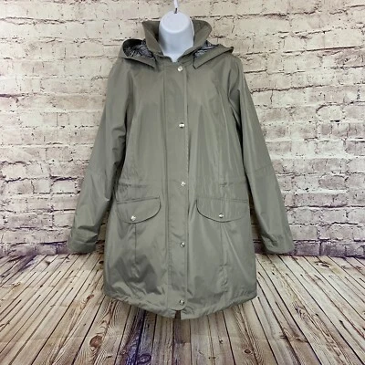 Fleet Street Rain Coat Womens Small Light Green Zipper Snap Front Button Hooded - Image 1 of 4