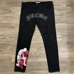 NEW Preme Black Distressed Skeleton Graphic Straight Leg Jeans sz 42x34 Goth Emo - Picture 1 of 11