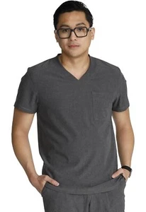 Men's V-Neck Scrub Back Yoke Seams and Side Vents - CK824A, XS, Heather Pewter - Picture 1 of 6