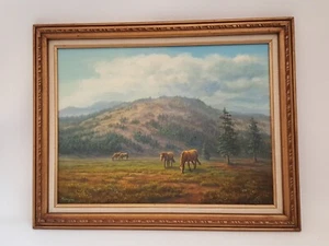 Vintage horse western oil painting original framed signed M Goodyear 1985 - Picture 1 of 14
