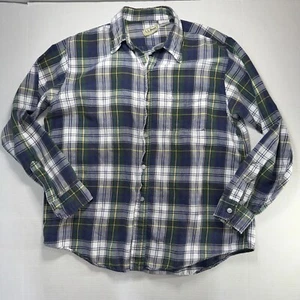 Vintage LL Bean Flannel Shirt Men's Large Green Tartan Plaid Thrashed 90s - Picture 1 of 9