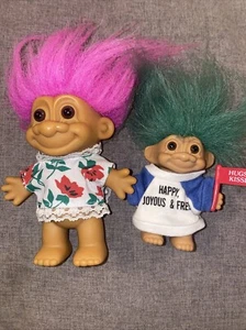 2 Vintage Russ TROLL DOLLS Green And Pink Toy Figure Collectible - Picture 1 of 8