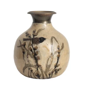 Jarrón Cloisonne de Latón Sólido Floral Esmalte Pájaro India Boho Decoración Cottagecore - Imagen 1 de 10
