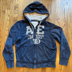 American Eagle Hoodie Mens Medium Full Zip Embroidered Spell Out Y2K Sweatshirt - Picture 1 of 8