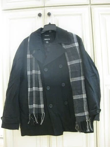 Claiborne Peacoat Mens Size Large Black Wool Blend Double Breasted Coat Jacket - Picture 1 of 6