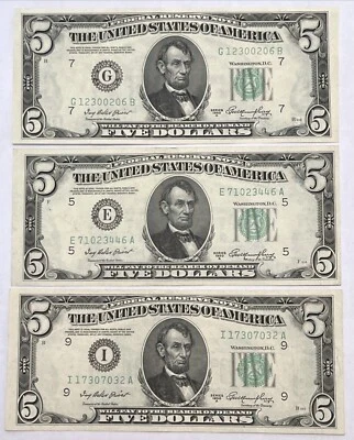 1950 A $5 UNC & UNC LIKE Federal Reserve Note PRIEST/HUMPHREY 3 Banknotes(1) - Image 1 of 2