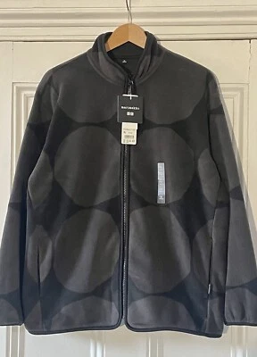 Marimekko Uniqlo Womens Grey Black Kivet Dots Print Fleece Jacket XL UK 16 EU 44 - Image 1 of 4