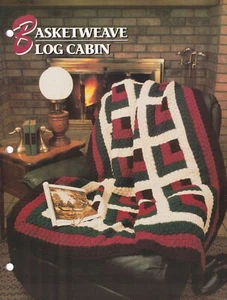 Annie's Crochet Afghan BASKETWEAVE LOG CABIN Pattern Leaflet - Picture 1 of 2
