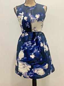 Abito Kate Spade New York blu crepuscolo Joss stampa nuvola gonna a campana zip anteriore taglia 2 - Foto 1 di 17