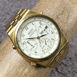 Vintage Seiko Men 7A38-7280 Chronograph Gold Tone Quartz Analog 36mm Watch 7" - Picture 1 of 13