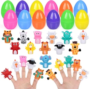 12Pcs Easter Eggs with Animal Finger Puppets for Easter Party Favor, Easter Eggs - Picture 1 of 12