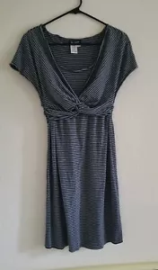Vestido Edición Max Talla S Gris Azul Rayas Imperio Cintura Torcida Corpiño Mezcla Rayón  - Imagen 1 de 8