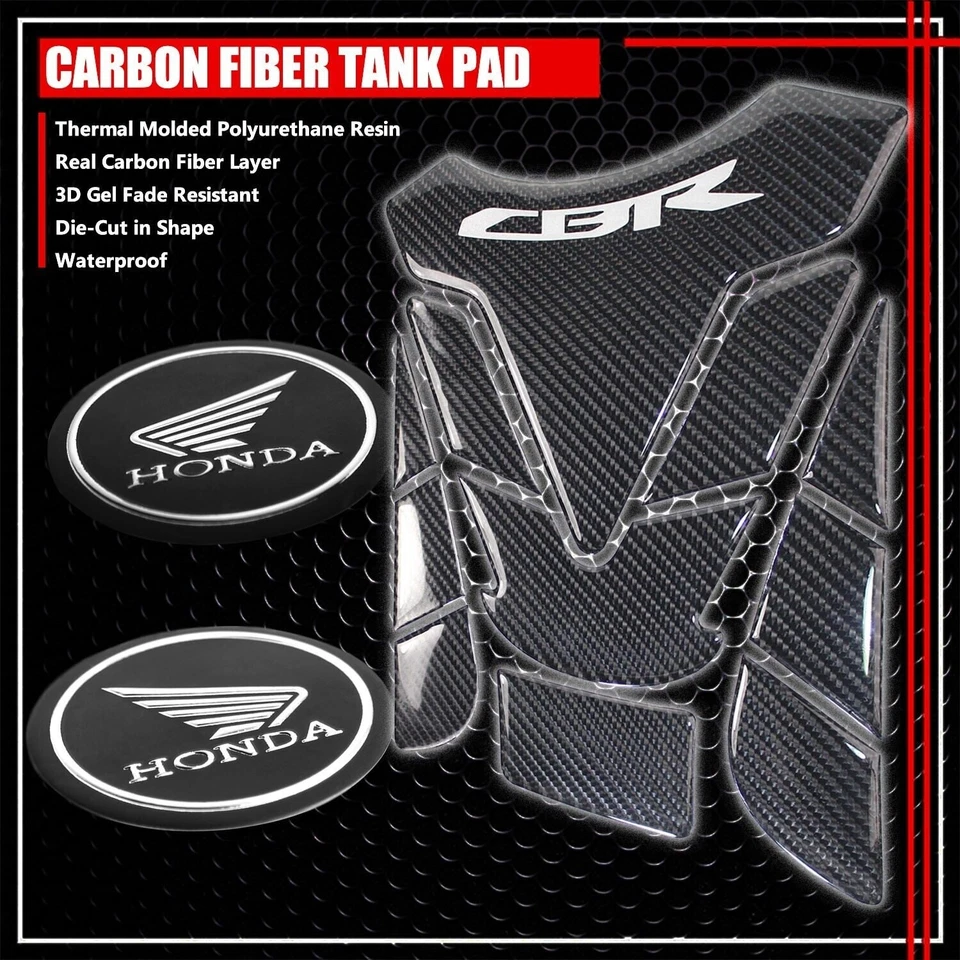PARA CARENADO/INSIGNIA GUARDABARROS CBR CROMO + PROTECTOR DE ALMOHADILLA DE TANQUE DE GASOLINA DE FIBRA DE CARBONO REAL Foto 1 de 1