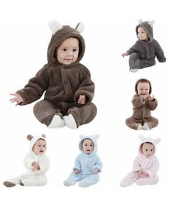Bear Hooded Romper Jumpsuit Bodysuit Clothes Newborn Baby Boy Girl Outfits US - Picture 1 of 1