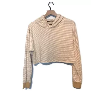 Brandy Melville Yellow White Stripe Cropped Hoodie Sweatshirt - Picture 1 of 5