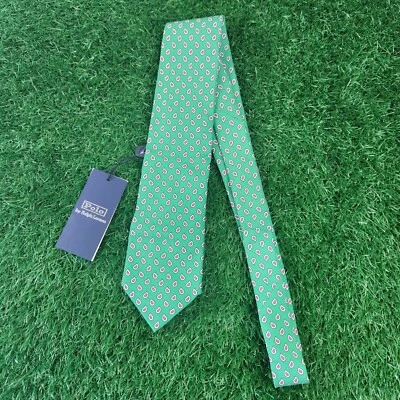 NWT Polo Ralph Lauren Silk Tie!  Green W/Pink Paisley Hand Made In Italy!  - Image 1 of 4
