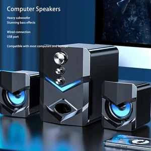 2x Computer Speakers Portable Wired Desktop Laptop Speakers Subwoofer For Home - Afbeelding 1 van 24