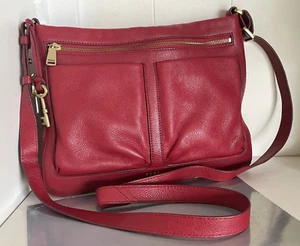 FOSSIL Expandable PIPER Crossbody Shoulder Bag Red Pebbled Leather - Picture 1 of 13