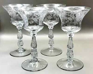 4 Vtg Cambridge Etched Chantilly 5.75" Crystal Glass Cocktail Glasses 3625 Stems - Picture 1 of 14