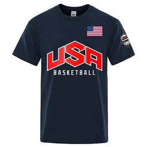 USA Basketball T-Shirt Men Oversized Hip Hop Streetwear Cotton Loose Casual Tee - Picture 1 of 12