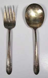 Crown Silver Plate Salad Serving Fork & Spoon Set Radiance Pattern Vintage 1939 - Picture 1 of 14