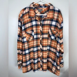 Natural Reflections Womens Plaid Flannel Shirt Size 3X Orange Blue 100% Cotton - Bild 1 von 5