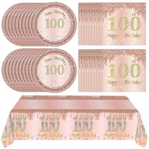 41Pcs 100th Birthday Decorations Rose Gold Birthday Party Supplies Include 20 - Picture 1 of 7