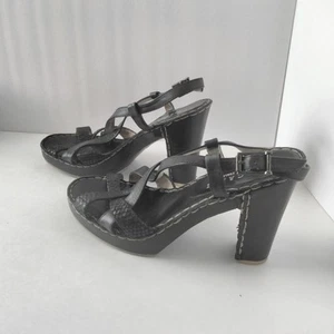 ICY CARPI Black Chunky High Heel Sandals 38 EU 8 US Made in Italy Leather Insole - Picture 1 of 7