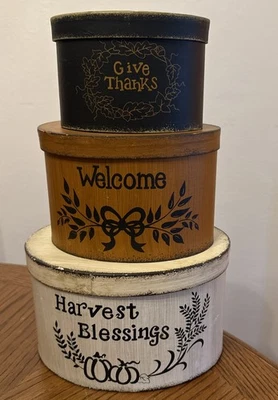 Shaker Nesting Boxes Homestead Folk Art Cottage Core Primitive Fall Thanks - Image 1 of 4