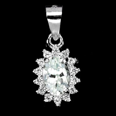 Pingente de prata esterlina 925 oval água-marinha 6x4mm joias de pedra preciosa natural - Imagem 1 de 4